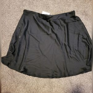 Black satin mini skirt
